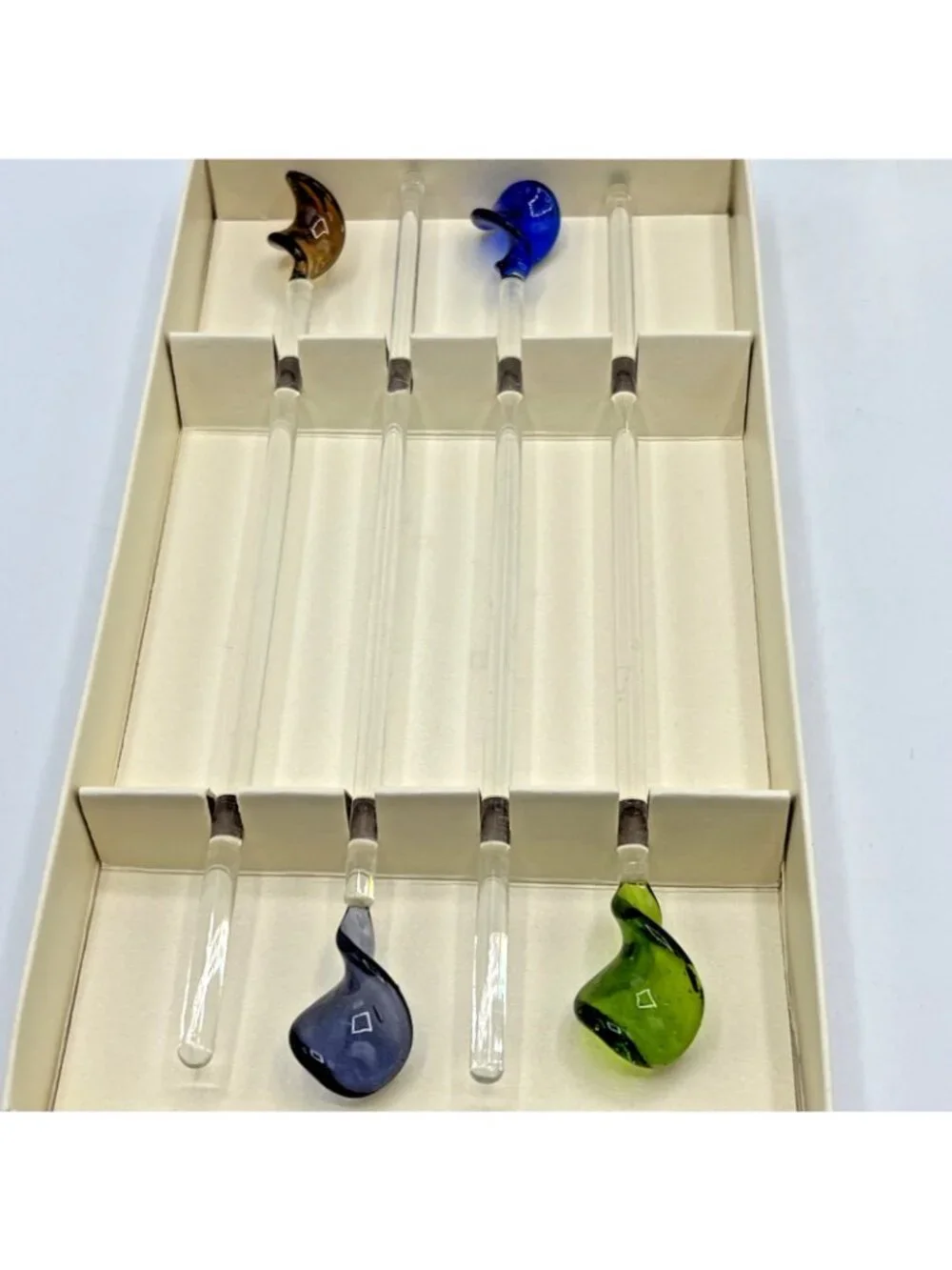 Pier 1 Glass Swizzle Stir Stick 8 Pc Lot Blue Brown Green Swirl Barware